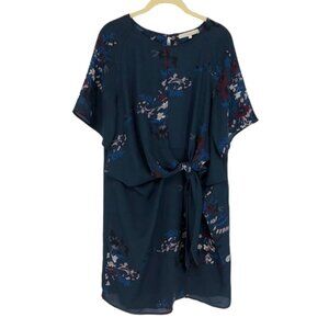 Monk & Lou Navy Blue  Floral Gathered Twist Short Sleeve Dess Size Small